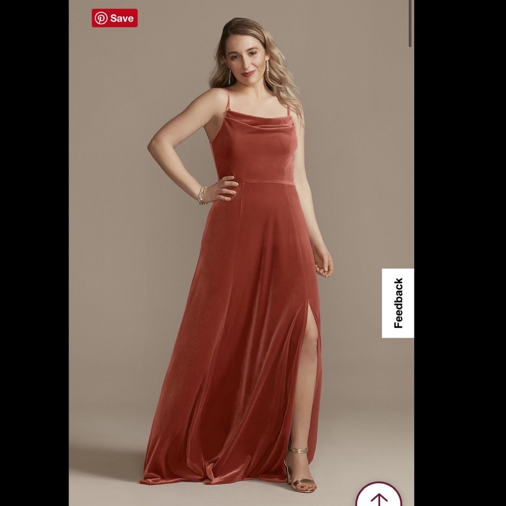 Velvet Cowl Neck Spaghetti Strap Bridesmaid Dress wedding guest dress cinnamon